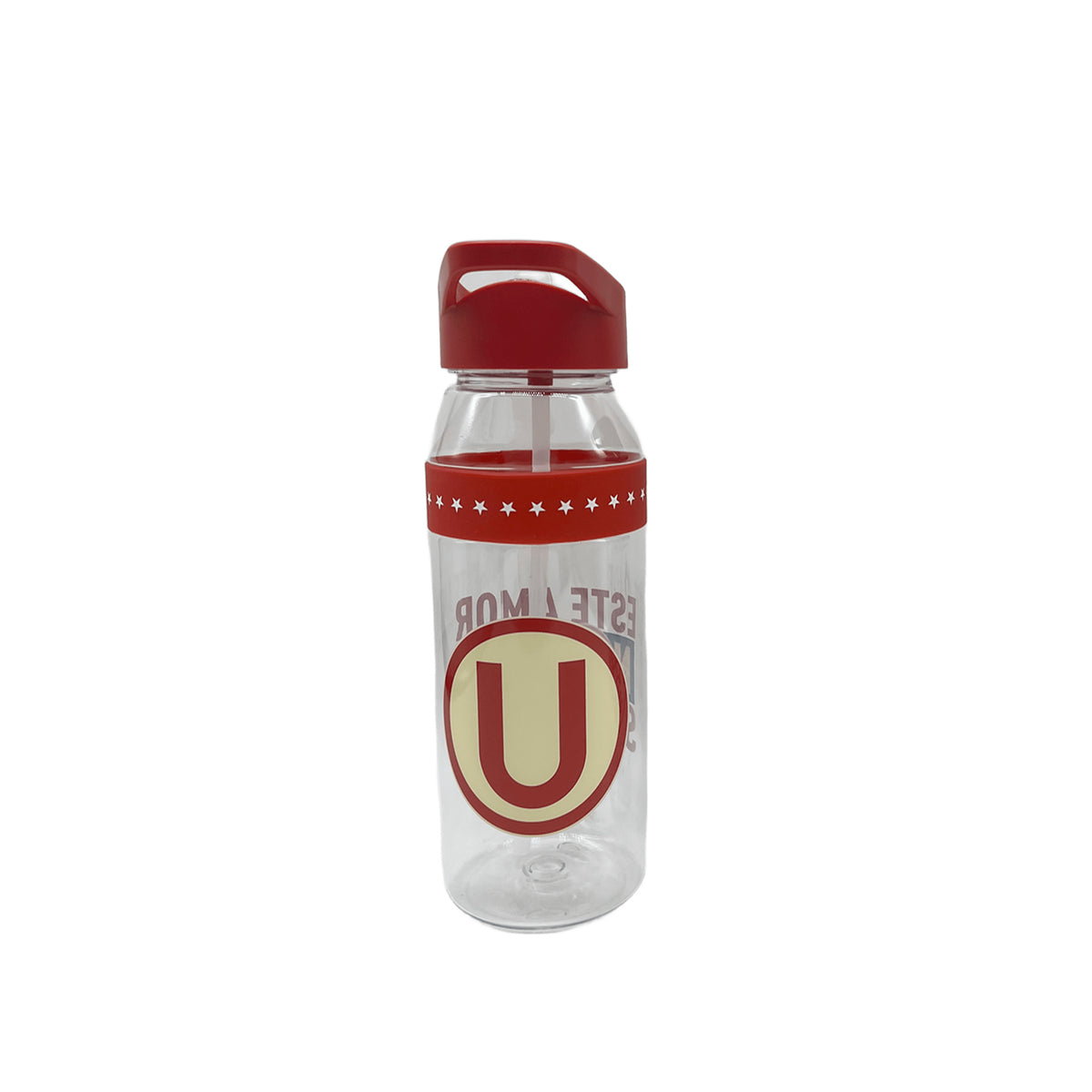 BOTELLA TRANSPARENTE UNIVERSITARIO "ESTE AMOR NUNCA SE APAGA"